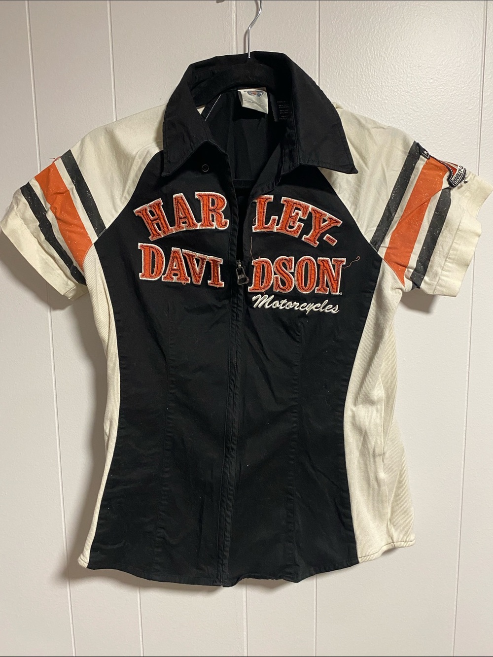 Harley-Davidson Black Cream Short-Sleeve Logo Zip Shirt